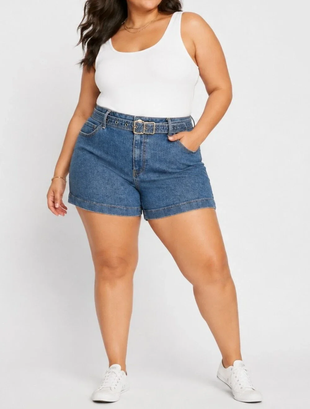 👖 Marc New York Jeans Belted Denim Shorts Size 16 High Rise Classic Blue